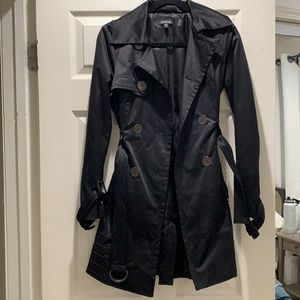 BEBE Black Trench coat with chrome buttons/details